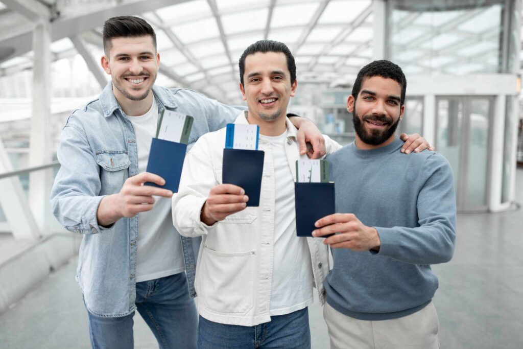 travelers-guys-hugging-showing-boarding-passes-in-LULMMS2.jpg